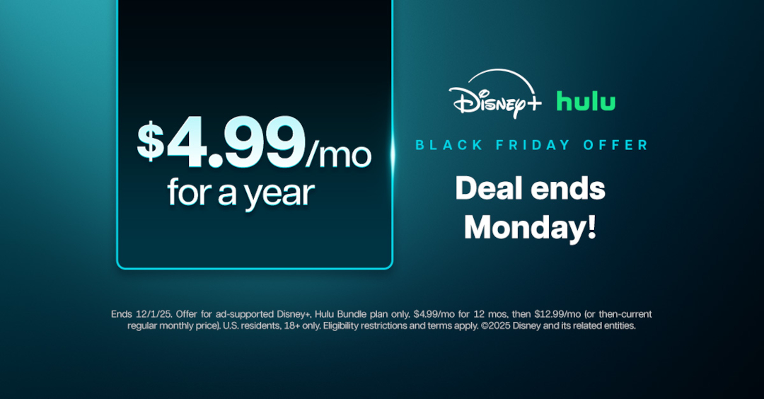 Black Friday Deal!  Get Disney+ Hulu Bundle for the Lowest Price of the Year!